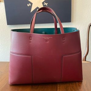 EUC Wine Leather Tory Burch Work Tote